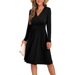 Women Black Square Neck Long Sleeve Fall Dresses Casual Babydoll Sweater Dress